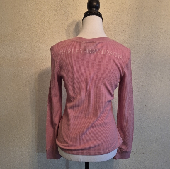 Harley Davidson Y2K Bling Pink Stretchy Long Sleeve Top Womens Small - Picture 4 of 7